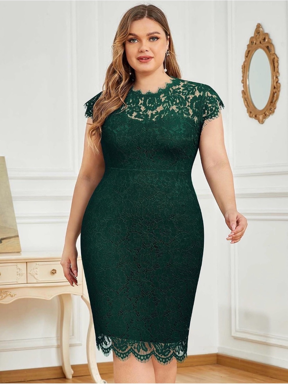Miusol Green Floral Lace Sheath Dress